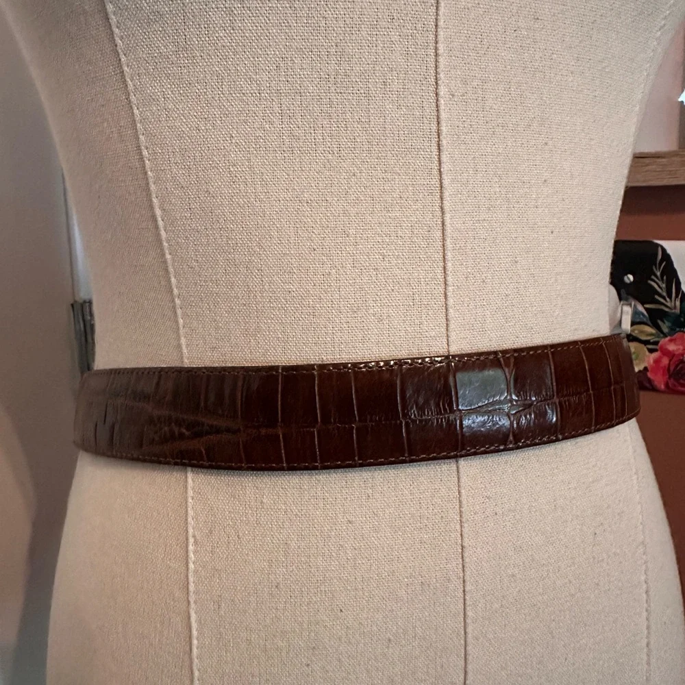 Brighton 1994 women’s brown reptile gold brush buckle leather L belt